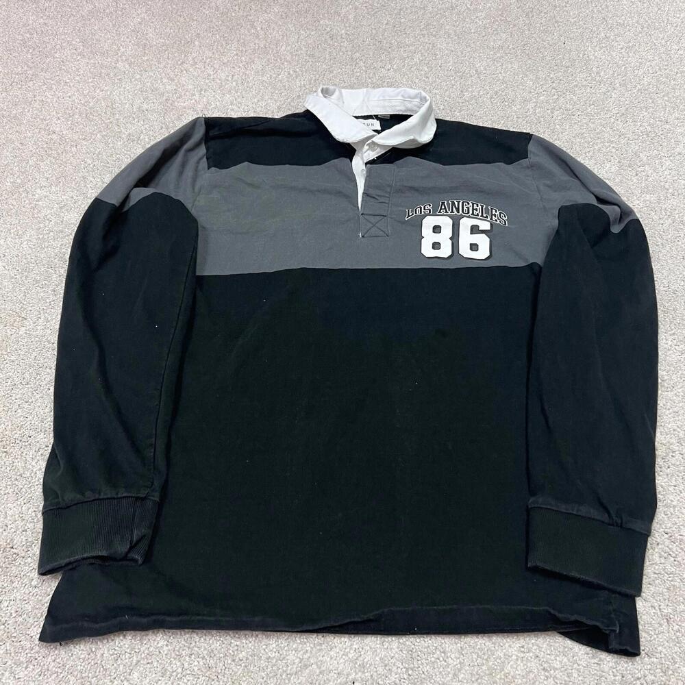 PacSun Polo Men’s Black Gray White Long Sleeve Size Medium
